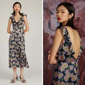 SALONI Holly Midi Dress In Ebony Dragonfruit Print Natural